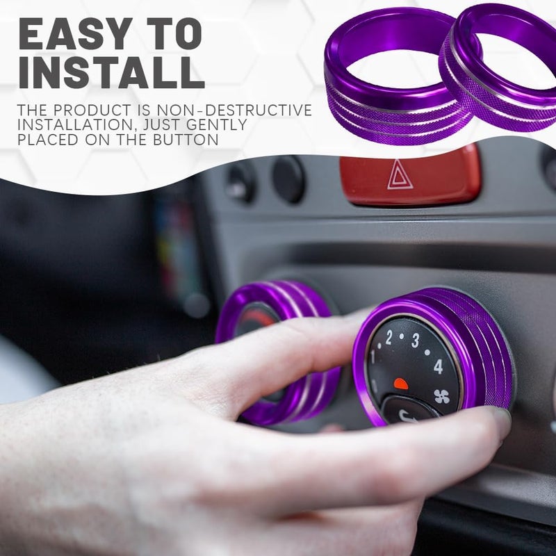 DWARFOO 3PCS Air Conditioner Switch Button Knob Cover, Aluminum Alloy A/C Decal Trim Rings, Car Interior Decor Accessories AC Climate Control Knob Outer Ring Replacement for Dodge Challenger Durango 2015-2022 - Image 4